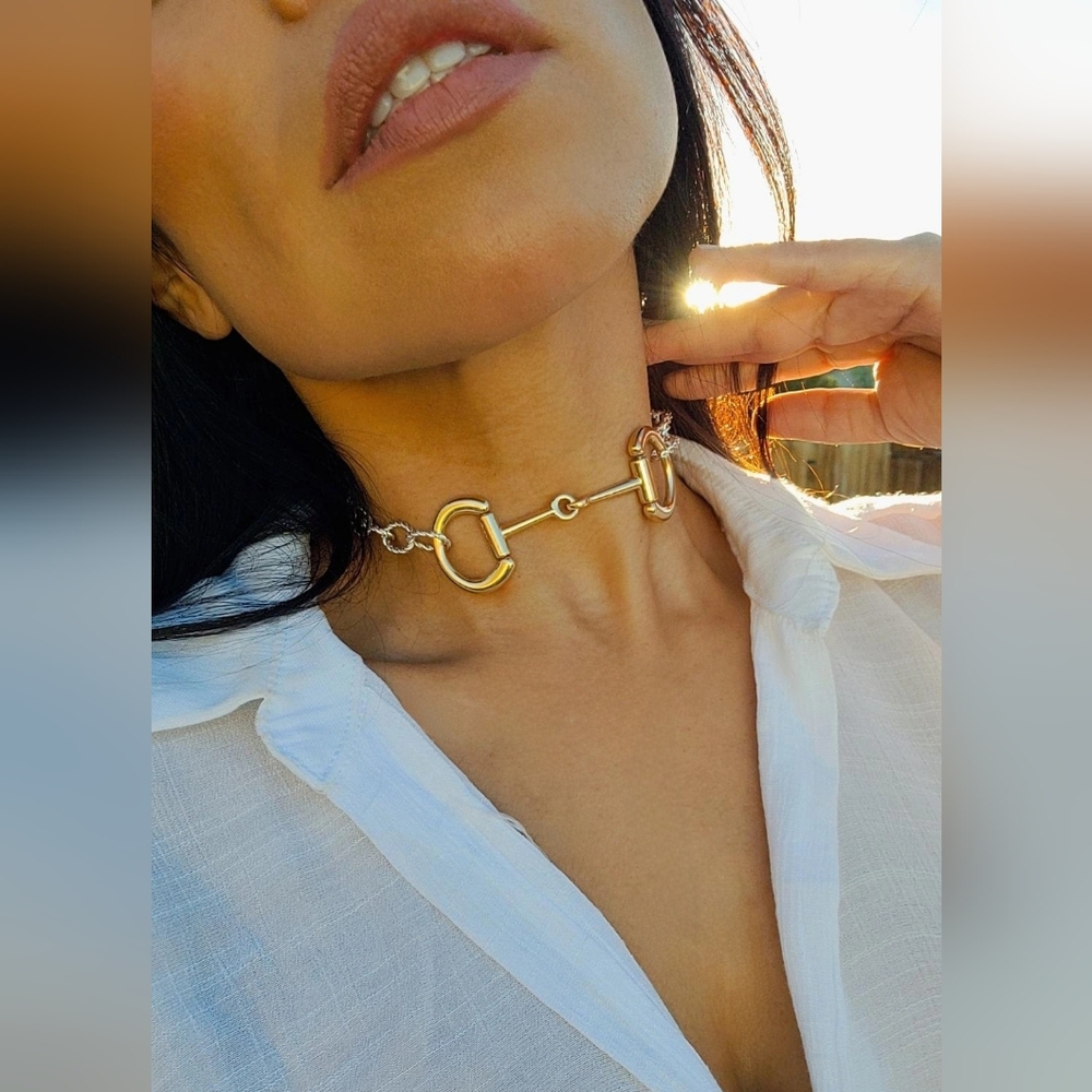 Snaffle Bit Gold Silver Chain Choker Necklacece And Bracelete Set